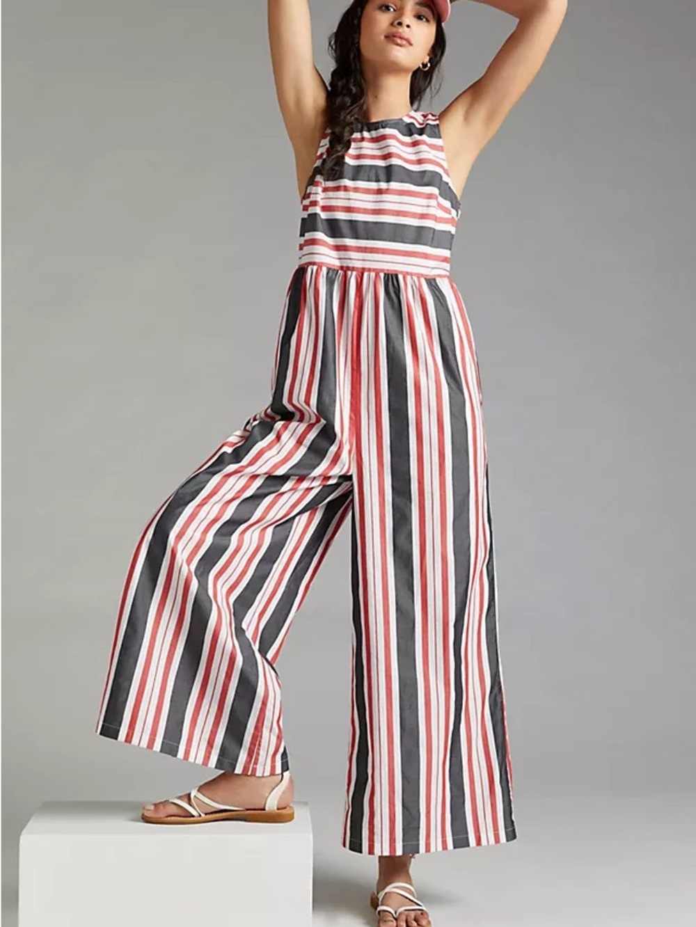 Maeve Anthropologie Striped Wide-Leg Jumpsuit in Red, Black & White